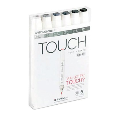 Touch Marker Brush Set 6 grey colors 1200604