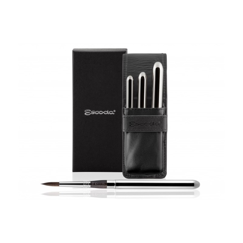 Set de 3 pinceles de viaje para acuarela en estuche de piel negra