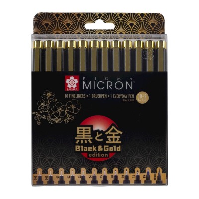 Pigma Micron Sakura Set 12 brushpen Black&Gold