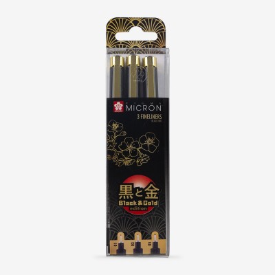 Sakura Micron Set 3 Rotuladores Calibrados Black&Gold Edition