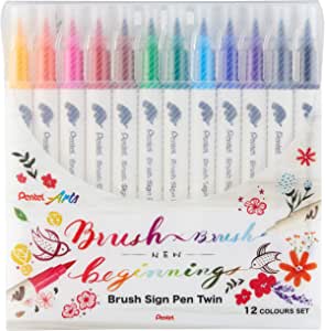 Set 12 Rotuladores Pentel Brush Sign Pen Twin