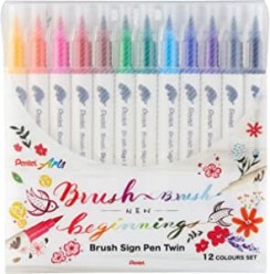 Set 12 Rotuladores Pentel Brush Sign Pen Twin