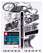 Set 10 rotuladores calibrados Pigma Micron Black Edition Sakura