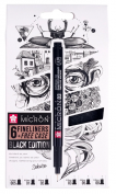 Set 6 rotuladores calibrados Pigma Micron Black Edition Sakura