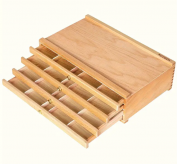 Caja de madera con 4 cajones divididos en compartimentos color natural