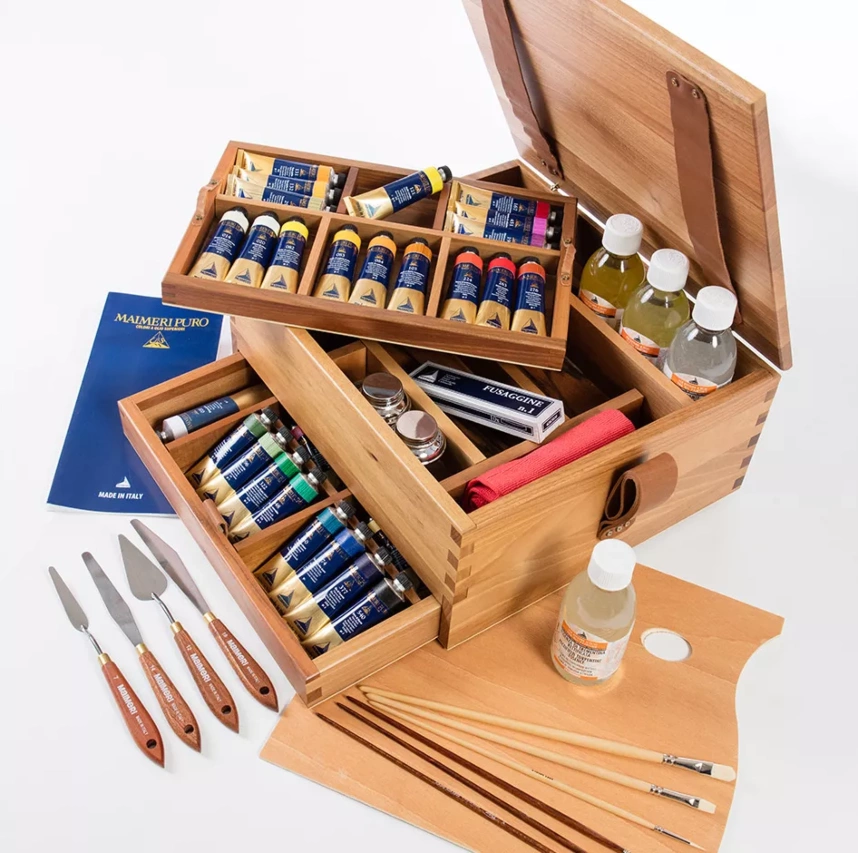 Artist Oil Maimeri Caja de madera maciza de nogal italiano