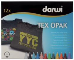 Caja 12 rotuladores opacos sobre tejido Darwi TEX	