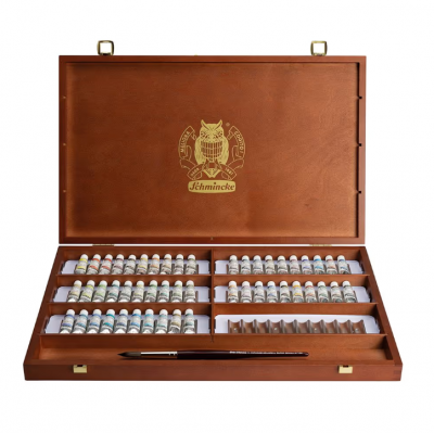Caja de madera Schmincke 50 tubos de acuarelas supergranuladas