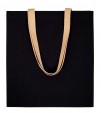 Bolsa de algodón negra con asa de sarga de color marrón